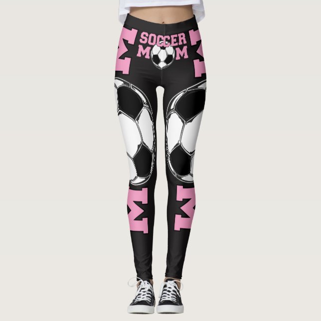 Leggings 'Maman du FOOTBALL' en rose (Devant)