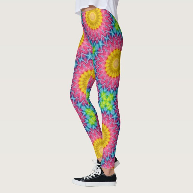 Leggings Mandala à Cravate arc-en-ciel avec symétrie vibran (Gauche)