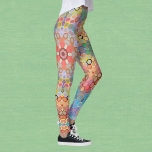 Leggings Mandala arc-en-ciel en hexagone