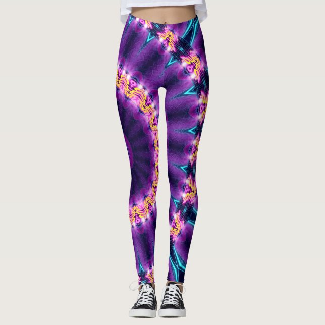 Leggings Mandala au néon cosmique d'éloge de Blacklight de (Devant)