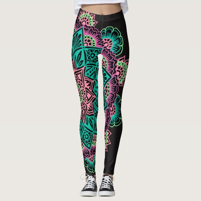 Leggings Mandala au néon lumineux (Devant)