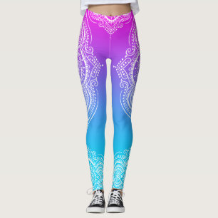 Leggings Mandala blanc sur rose à bleu ombre