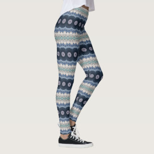 Leggings Mandala bleu et sarcelle à symétrie géométrique