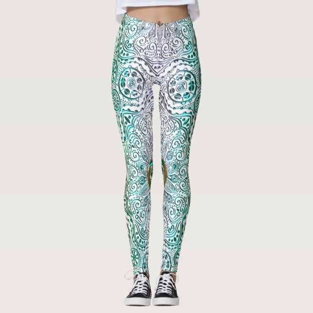 Leggings Mandala celtique de coeur en or vert (Devant)