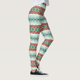 Leggings Mandala de Noël en rouge, vert et bleu givré