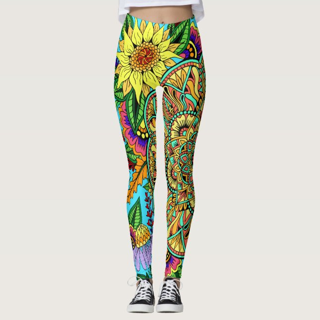 Leggings Mandala de page de fleur (Devant)