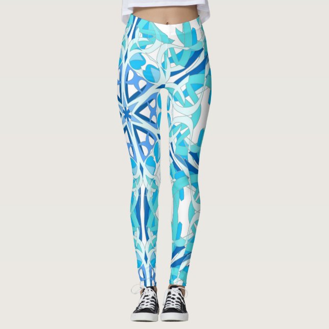 Leggings Mandala Design, Blue Ivy en blanc (Devant)