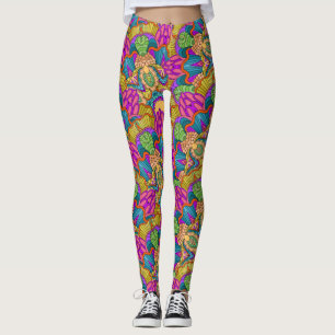 Leggings Mandala Design en rose, blues et or