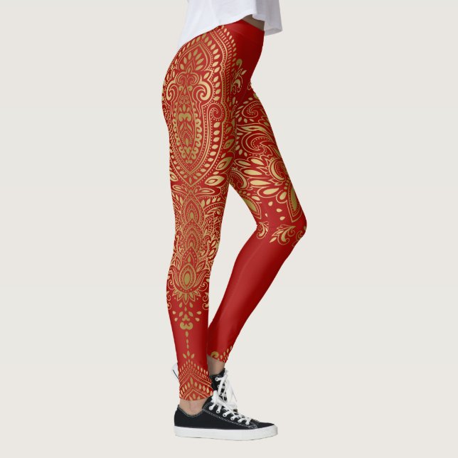 Leggings Mandala en or et cachemire rouge (Droite)