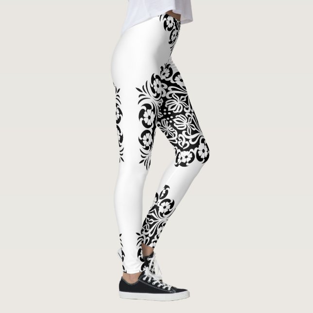 Leggings Mandala Floral En Noir & Blanc (Droite)