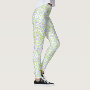 Leggings Mandala Printanier Frais en Vert, Bleu et Lavande