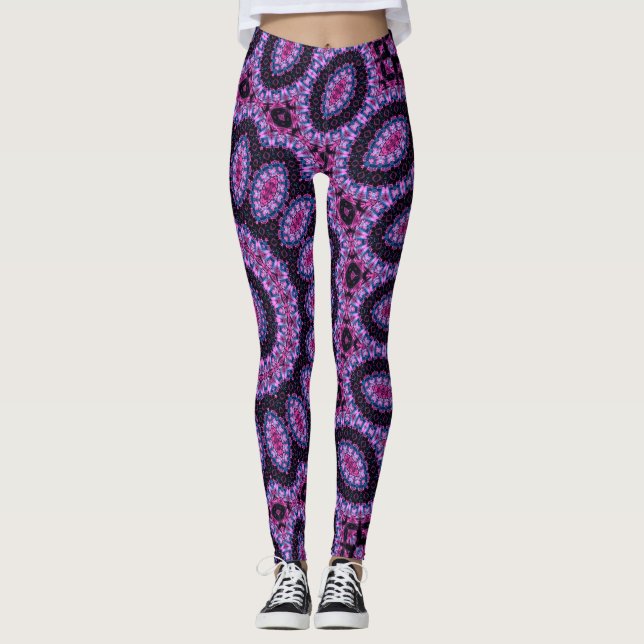 Leggings Mandala rose au néon d'éloge de Blacklight de (Devant)