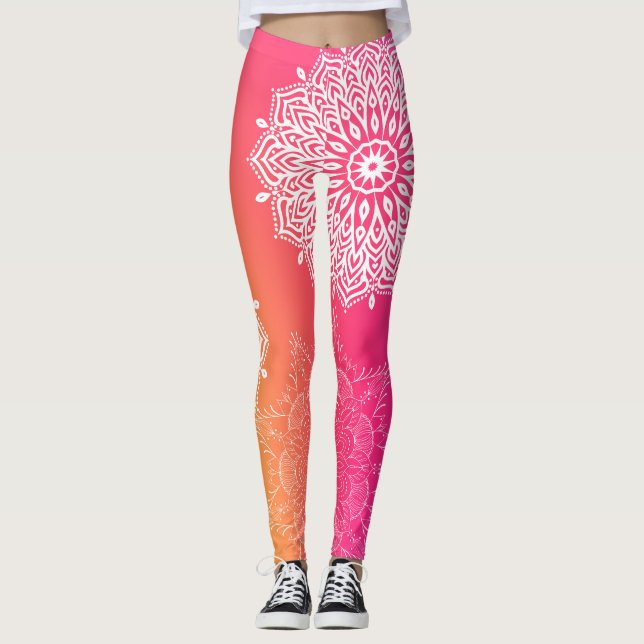 Leggings Mandala rose et jaune (Devant)