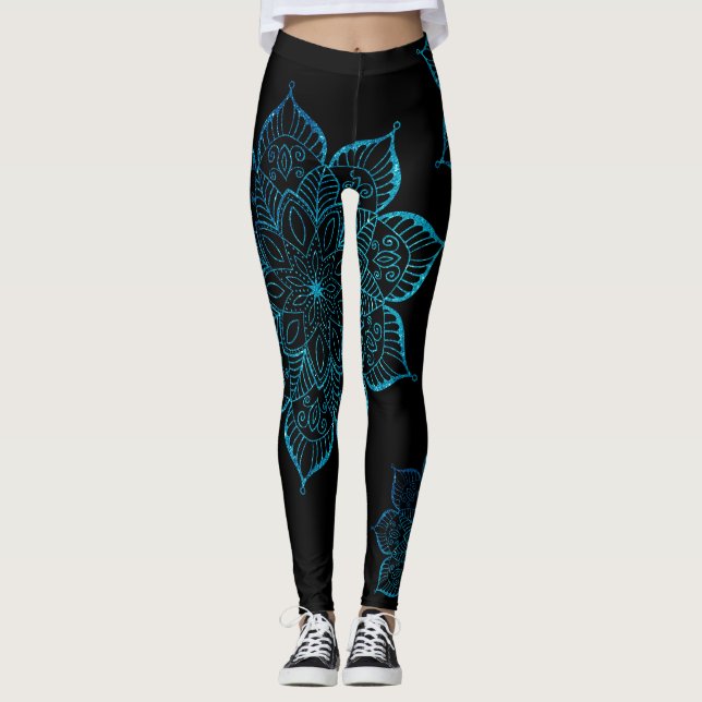 Leggings Mandalas de Parties scintillant Faux Turquoise non (Devant)