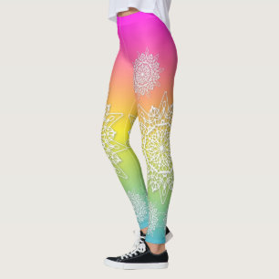 Leggings Mandalas En Dentelle Blanche Sur Rainbow Ombre