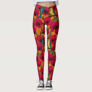 Leggings Mangeurs d'abeilles et pavots sur orange