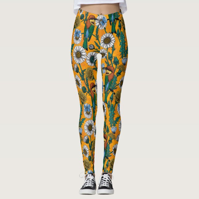 Leggings Mangeurs d'abeilles, papillons bleus et marguerite (Devant)