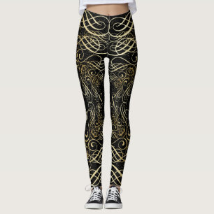 Leggings Manuscrit de Scrollwork de regard de feuille d'or