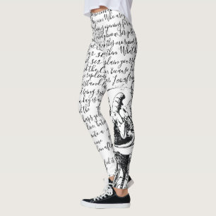 Leggings Manuscrit noir et blanc Alice vintage au pays des
