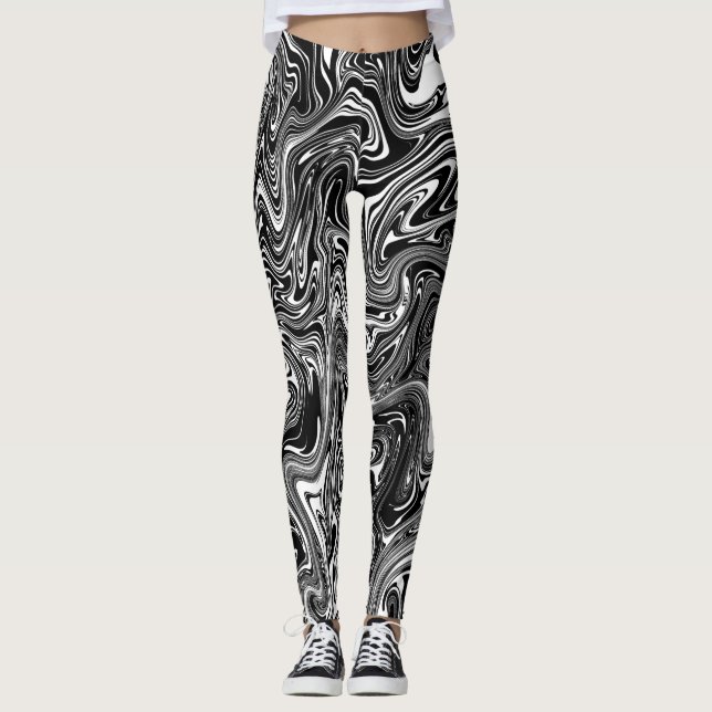 Leggings Marbre Abstrait noir et blanc liquide (Devant)