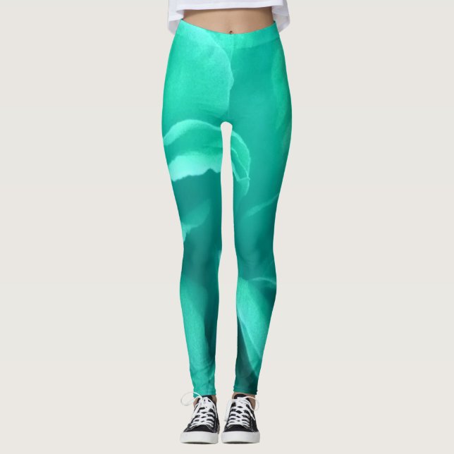 Leggings Marbre Abstrait vert motif floral (Devant)