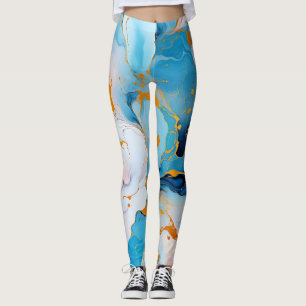 Leggings Marbre Azur avec Éclaboussures Dorées