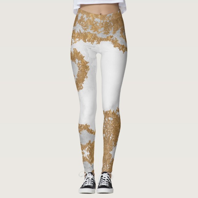 Leggings Marbre blanc et or (Devant)