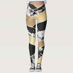 Leggings Marbre blanc Parties scintillant doré moderne géom