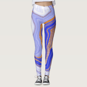 Leggings Marbre Bleu Or, Abstrait Moderne.