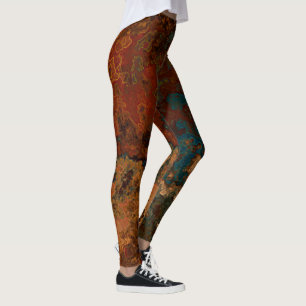 Leggings Marbre bleu, turquoise et rouille Abstrait