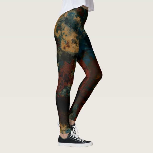 Leggings Marbre bleu, turquoise et rouille Abstrait (Droite)