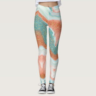 Leggings Marbre brillant Bleu vert Turquoise, grès