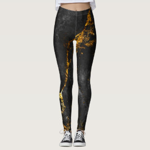 Leggings Marbre d'or noir, Motif naturel.