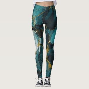 Leggings Marbre Émeraude aux Veines Dorées