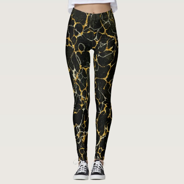 Leggings Marbre marbré moderne stylisé Marbre noir Or (Devant)