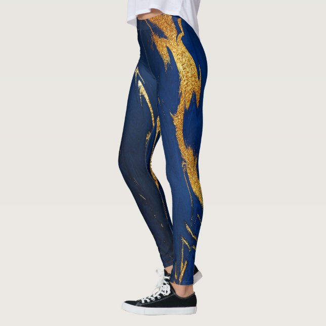 Leggings Marbre minimal bleu marine Abstrait Cobalt or (Gauche)