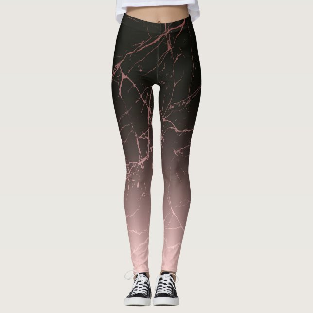 Leggings Marbre noir Rose (Devant)