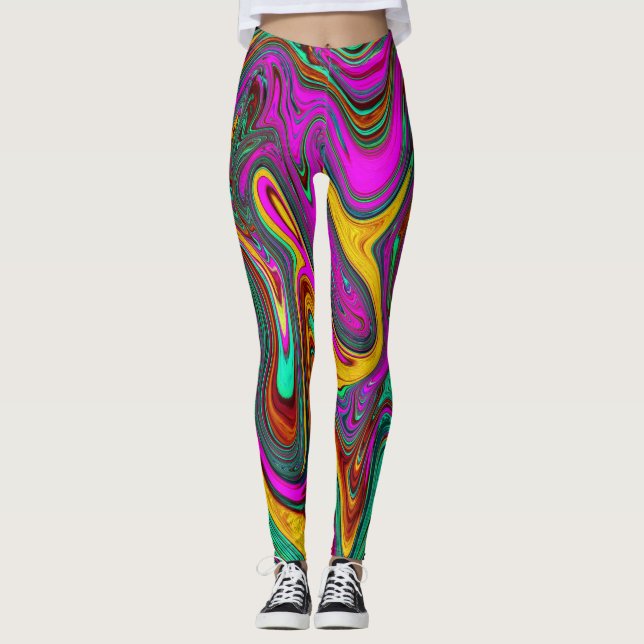 Leggings Marbré rose chaud et mousse de mer vert Art Abstra (Devant)