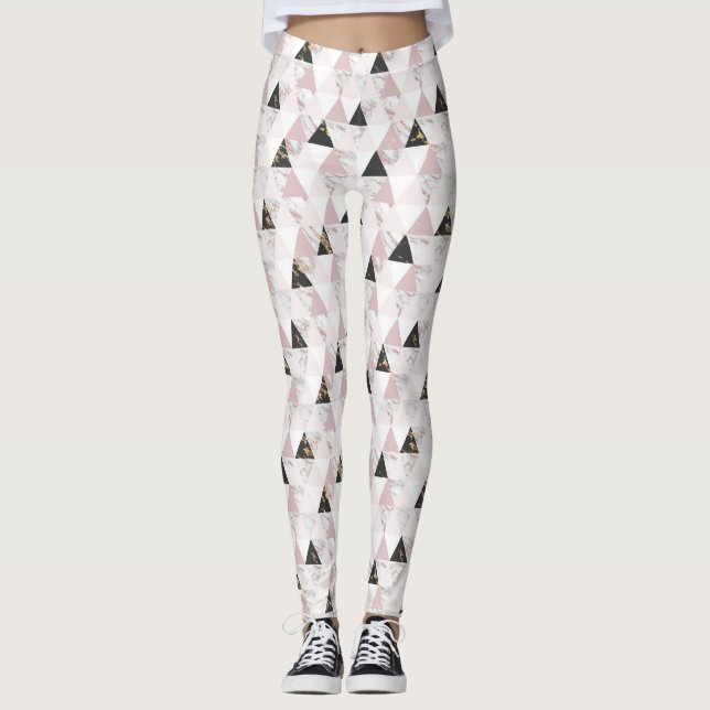 Leggings Marbre rose Noir Blanc Marbre Géométrique Yoga (Devant)