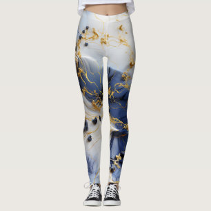 Leggings Marbre Saphir de Minuit avec Fils d'Or