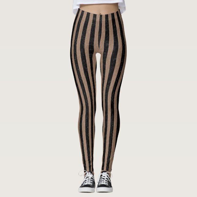 LEGGINGS MARBRE STRIPES1 NOIR ET CRAYON DE COULEUR BRUNE (Devant)