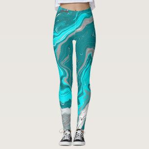 Leggings Marbre turquoise et Turquoise Fluid Art