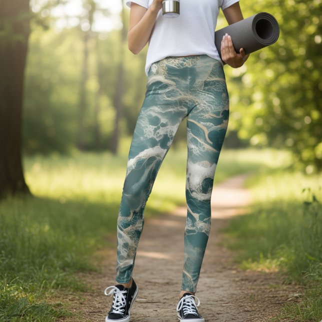 Leggings Marbre Vagues Océaniques (Créateur téléchargé)
