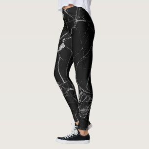 Leggings Marbre veiné noir et argent