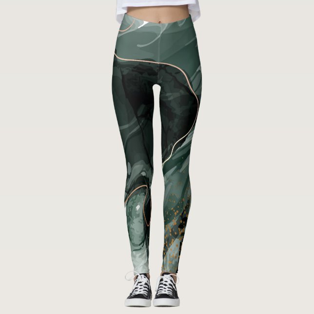 Leggings Marbre vert émeraude et or, Arrière - plan marbré (Devant)
