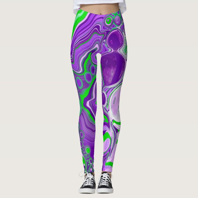 Leggings Marbre vert pourpre et citron vert (Devant)