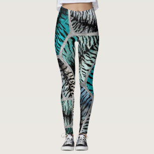 Leggings Marbres Bleues Argent Tiger Faux Cellules à fourru