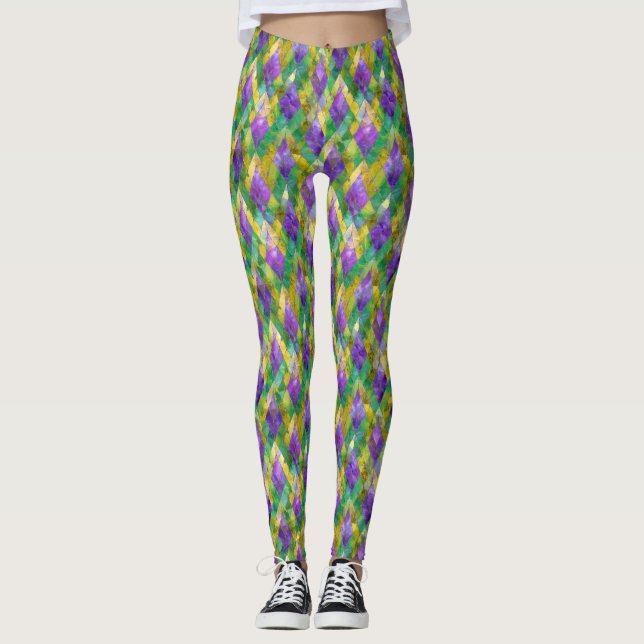 Leggings Mardi Gras Arlequin en verre tendu Imprimer (Devant)