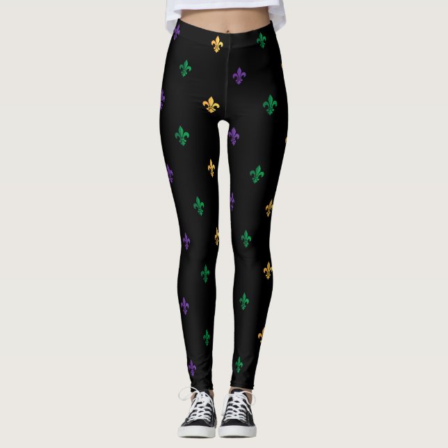 Leggings Mardi Gras Carnaval Fleur de Lis Diamond Arlequin (Devant)