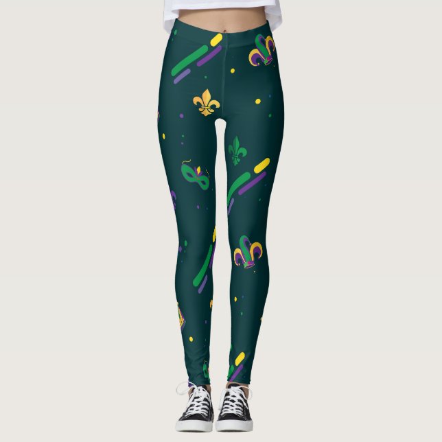Leggings Mardi Gras Carnaval Fleur de Lis Diamond Arlequin (Devant)
